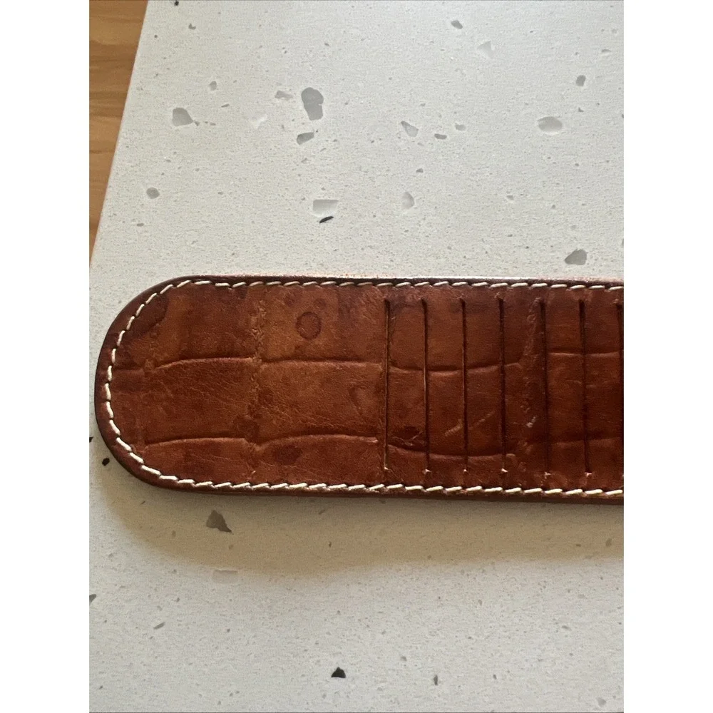 Vtg 90s Ann Taylor Brown Leather Croc Embossed Belt Silver Buckle Size Small